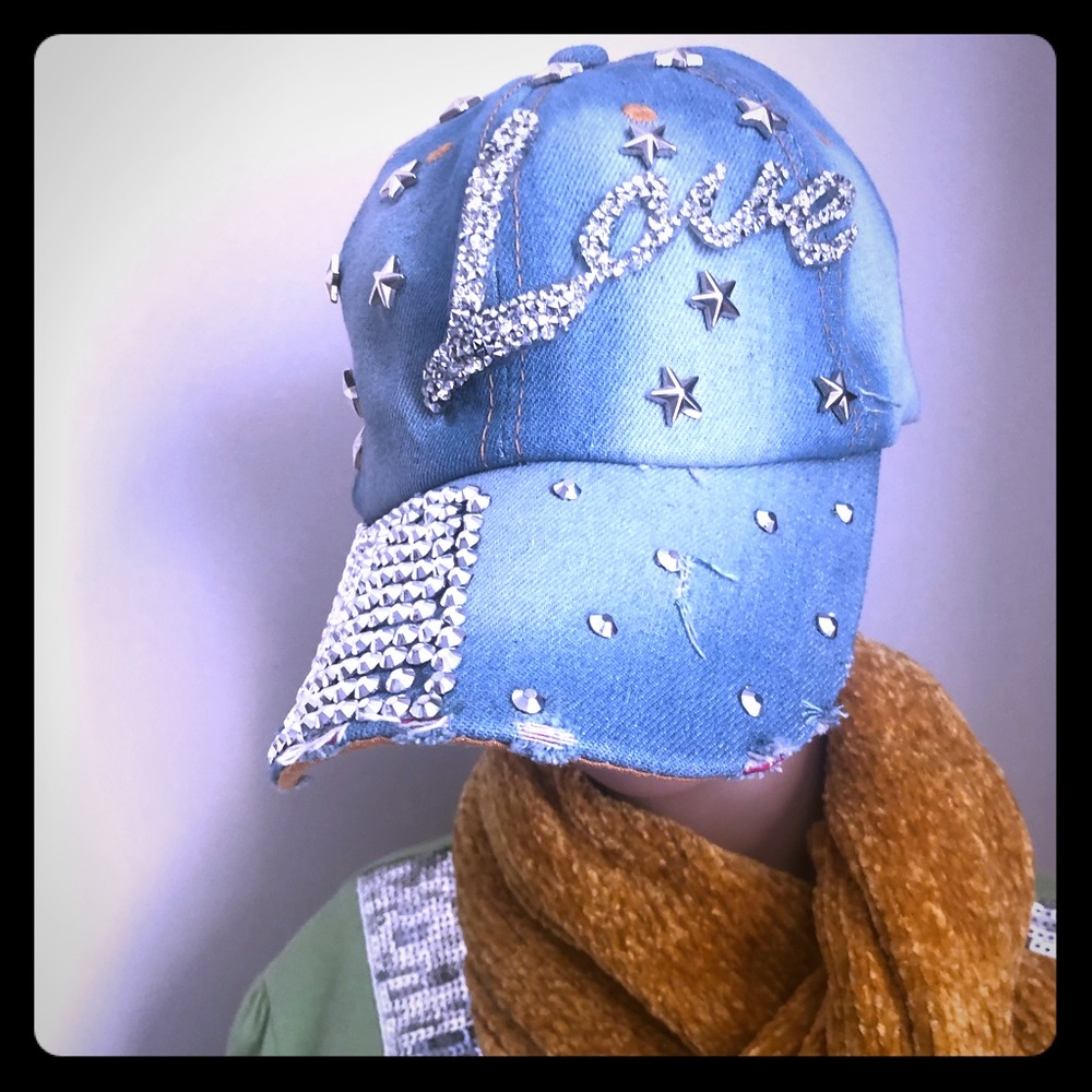 Love ❤️ and stars ⭐️ light blue women’s hat